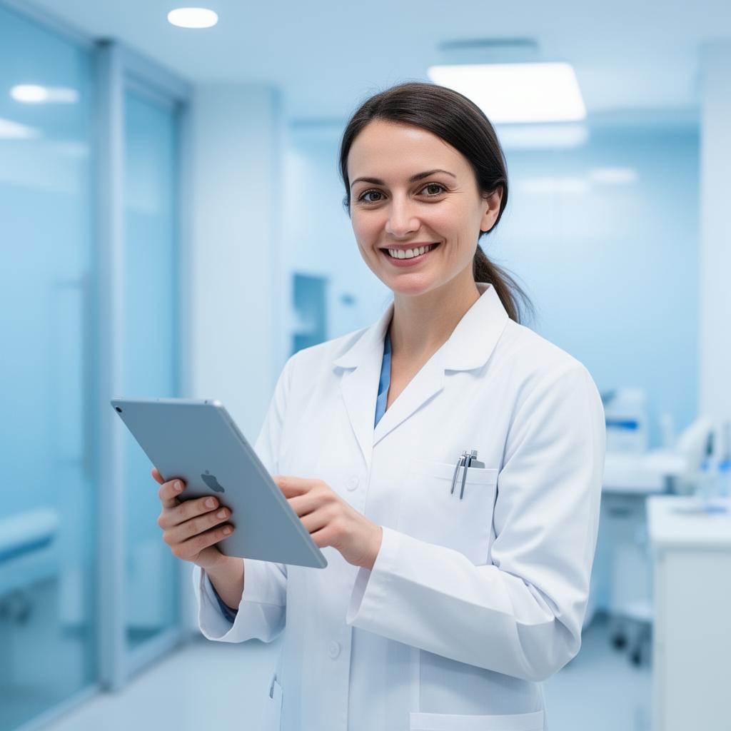 Klinikforscherin mit Tablet